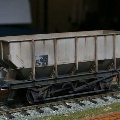 7mm. scale BR 21T. Dia. 1/146 Coal Hopper r/n B414135 in weathered grey livery with coal load.