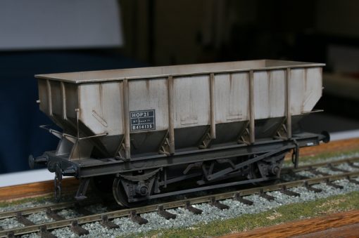 7mm. scale BR 21T. Dia. 1/146 Coal Hopper r/n B414135 in weathered grey livery with coal load.