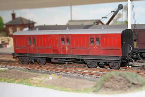 7mm. scale BR(Ex.LSWR) (SR Dia.863) 44ft. Full Brake r/n S1021, weathered crimson lake livery.