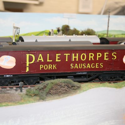 7mm. scale BR(Ex.LMS) Dia.2001 50ft. Corridor Palethorpe's Sausage Van r/n M 38874 M, matt crimson lake livery.