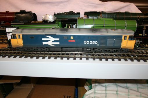 7mm. Scale BR Class 50 Diesel Locomotive r/n 50050 "Fearless" Large Logo weathered blue livery with grey roof